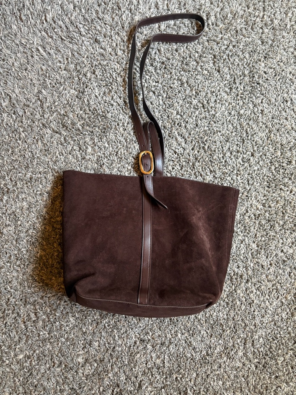 Old Navy Dark Brown Suede Shoulder Bag with Adjustable Strap